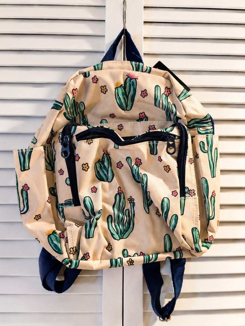 NEW Cactus Print Mini Backpack in Beige with Green Accents Size 11 Inches